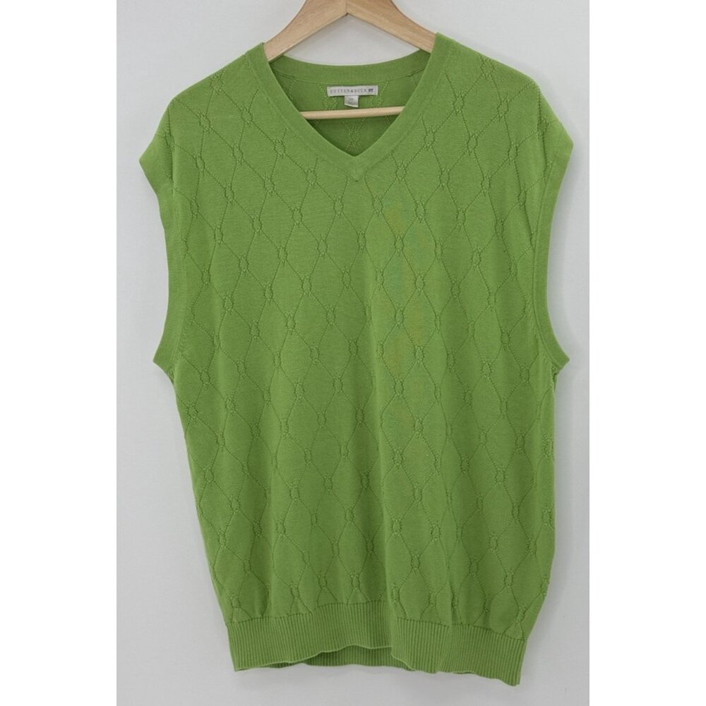 Cutter & Buck Men’s Pima Cotton Vest Sz L Green V Neck Knit Golf‎